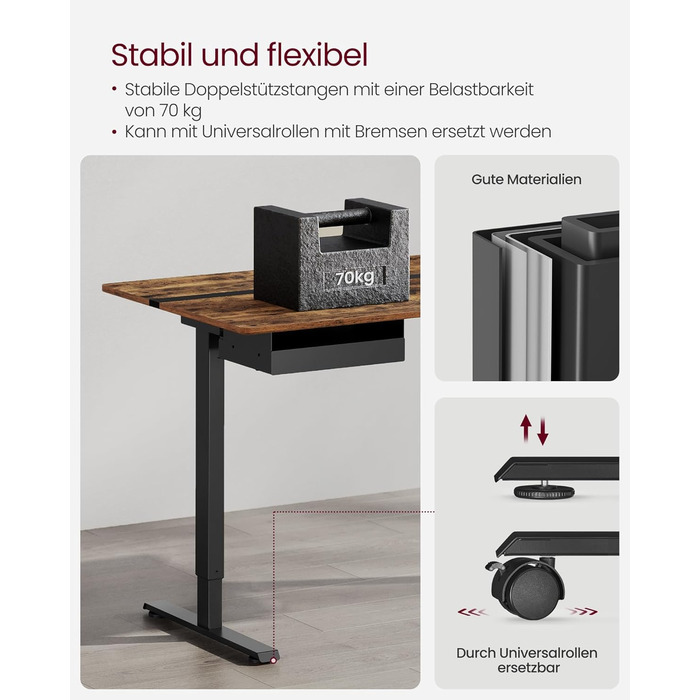 Електричний регульований стіл VASAGLE, 60 x 140 см, з пам'яттю висоти, розетками та ящиком, кольори: білий + горіх, LSD112W01