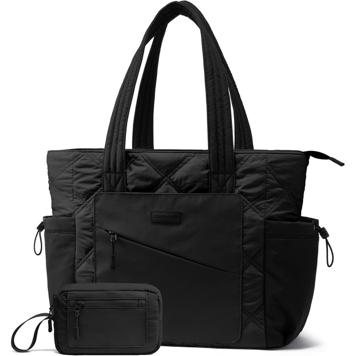 LOVEVOOK Сумка-шоппер для жінок, велика, робоча сумка, торбинка-шоппер, сумка для ноутбука 15,6/17,3 дюйма, сумка для навчання, офісна сумка, сумка для роботи, універсальна чорна сумка LOVEVOOK