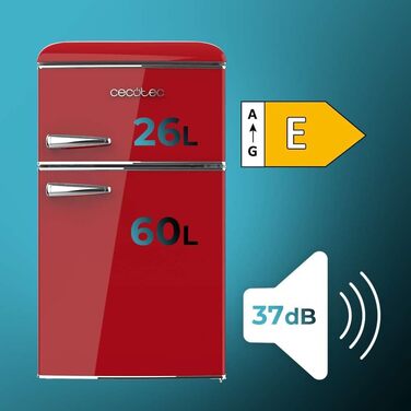 Холодильник Cecotec Bolero CoolMarket 2D Origin 86L - Retro, 89.3 x 48.7 см, 86 л, Клас E, з Ice Box, внутрішнім освітленням та хромованим ручками