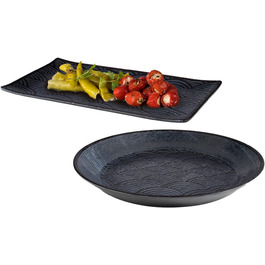 Меламіновий набір посуду з 2 супових тарілок, похідний посуд чорний з декором (сервірувальні тарілки набір з 2 шт. )