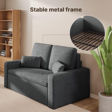 Диван-ліжко Xbro з висувною спальною поверхнею, 147x196x87 см, 2-місний, з 4 колесами, сучасний велюровий диван-ліжко, темно-сірий