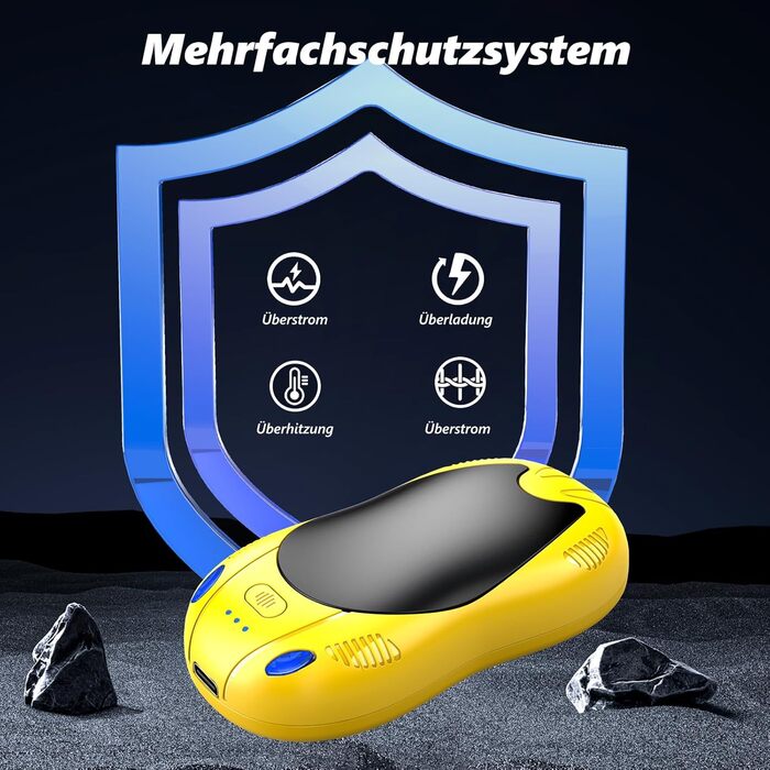 Електричні грілки для рук FANDLISS з магнітом, 10000mAh, 2 шт., з двостороннім нагрівом, USB, багаторазові, 3 рівні нагріву, для відпочинку на природі, гольфу, кемпінгу (3 жовті + чорні)