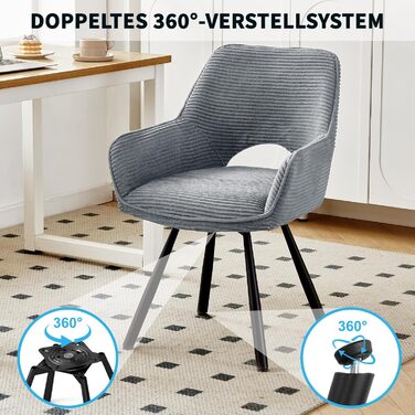 Набір з 4-х обертових стільців для їдальні з підлокітниками, 360° обертання, кухонні стільці, сучасні м'які стільці з тканинною спинкою для кухні, їдальні, спальні, бежеві