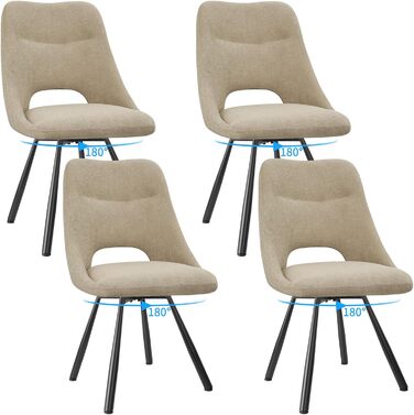Набір з 4-х обідніх стільців, 180° поворотні, з м'яким сидінням, матеріал: бавовна-кашемір, сучасний дизайн, металеві ніжки, колір: хакі