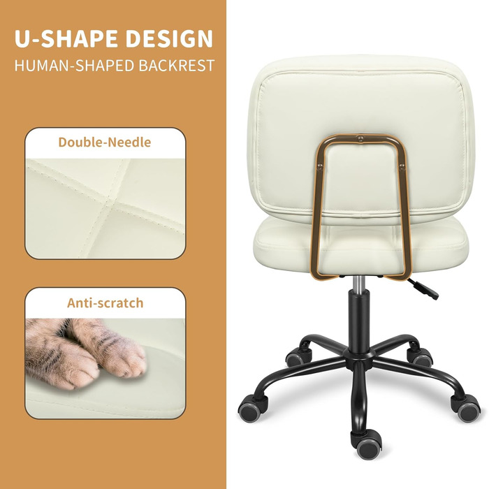 Офісний стілець без підлокітників Leader Accessories - регульована висота, ергономічний, для дому та офісу, білий, 86x55 см, до 120 кг