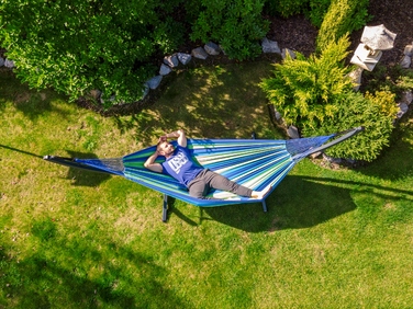 Двомісний гамак Potenza, тканинний, синій (без стійки), витримує до 220 кг