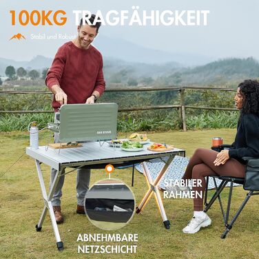 Складаний кемпінговий стіл PORTAL з регулюванням висоти, алюмінієвий, 108 x 71 см, легкий стіл для пікніка, саду та подорожей (Сріблястий)