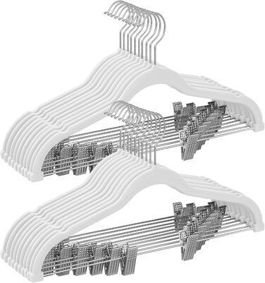 Набір вешалок SONGMICS 20 шт. з оксамитовим покриттям, для штанів, пальто, суконь, 42.5 см, з регульованими кліпсами, антиковзні, економія місця, CRF012B20