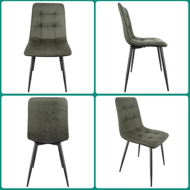 Набір з 4 кухонних стільців Techno, оббивка з тканини, м'які стільці з чорними металевими ніжками, оливковий колір