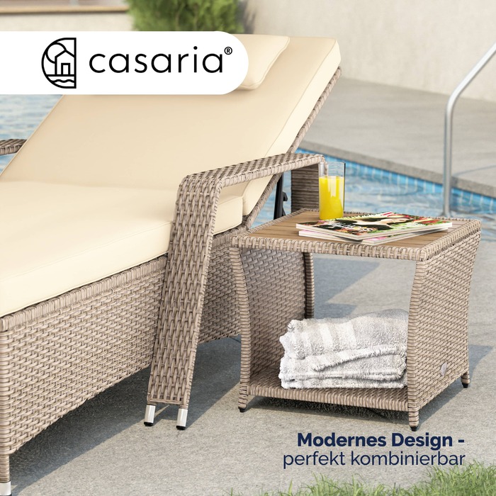 Розкладний столик з ротангу Polyrattan кремового кольору 40x45x45 см з акацієвим деревом