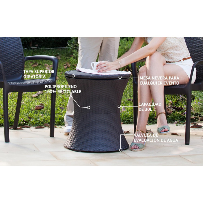 Столик-холодильник Keter Pacific Cool Bar: 3-в-1 (стіл, журнальний столик, кулер) для відпочинку на відкритому повітрі, 30л, колір коричневий