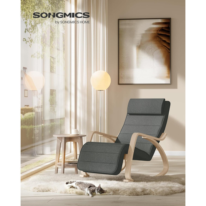 Крісло-гойдалка SONGMICS з підставкою для ніг, з підлокітниками, з натурального дерева, до 150 кг, сіро-натуральне, LYY10G