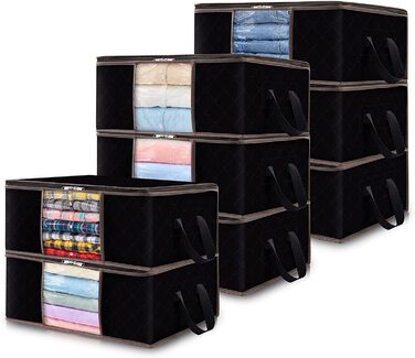 Набір органайзерів для зберігання сумок Lifewit 35L, складні ящики для зберігання з посиленою ручкою, міцна тканина, прозоре вікно для рушників, светрів, футболок, (8 шт., чорний)