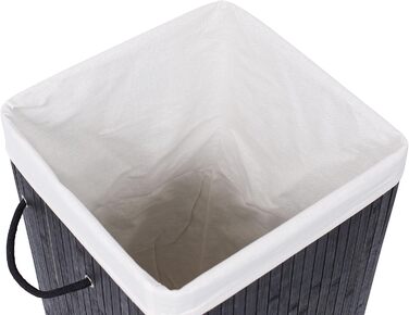 Корзина для білизни BirdRock квадратна з кришкою та підкладкою з тканини, бамбук, чорна, з мотузковими ручками