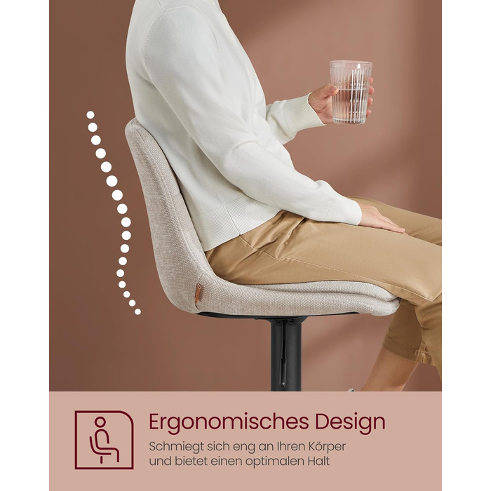 Барні стільці VASAGLE 2 шт., регульовані по висоті, обертаються, зі спинкою та підніжкою, для кухні, їдальні, бару, сталеві, LJB195G02 (кремово-білий, фланель)