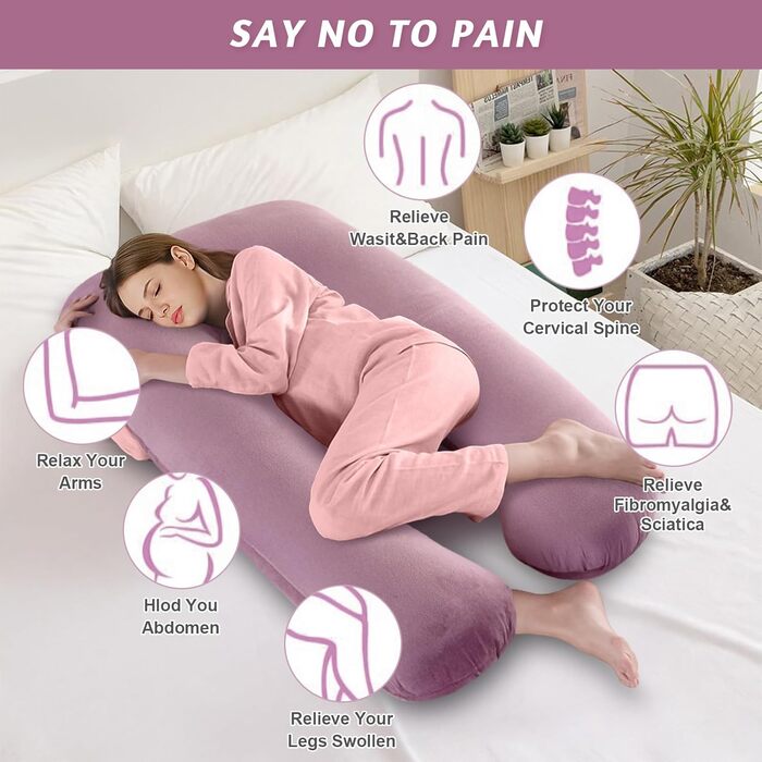 Вагітний подушка U-подібної форми, подушка для всього тіла з чохлом, подушка для годування XXL, велика подушка для сну на боці для вагітних знімний та пральний чохол (Рожевий, Велюр)