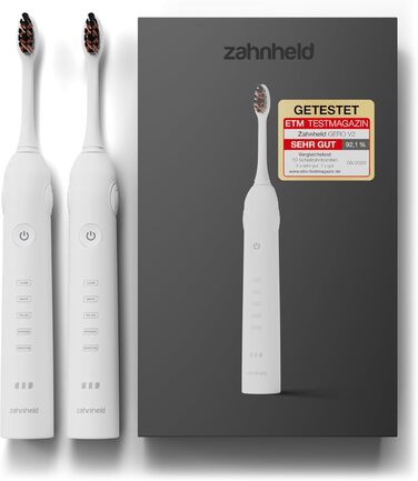 Електрична звукова зубна щітка Zahnheld® Gero G2 з чохлом для подорожей та насадкою | 5 режимів чищення, тривалий час роботи | Білий