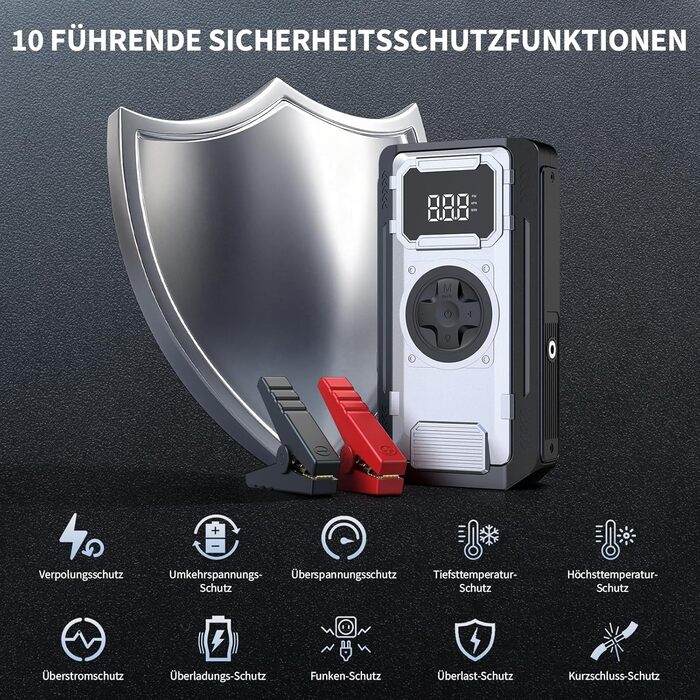 Powerbank-пусковий пристрій Acmount 6000A для авто: 12V, USB, LCD-дисплей (срібний)