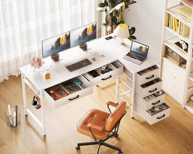 Комп'ютерний стіл Coleshome L-подібний з 6 шухлядами, білий, 126x80 см