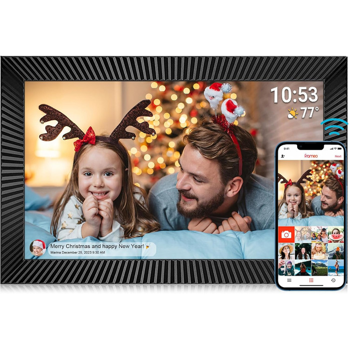 Цифровий фоторамка Frameo з Wi-Fi, 10.1 дюйма, 32GB, сенсорний екран, авто-обертання