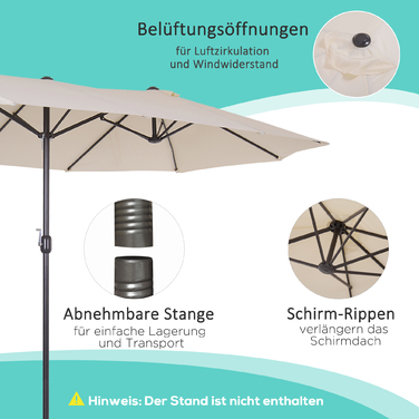 Outsunny Parasol Garden Parasol Market Parasol Double Parasol Патіо Парасолька з ручною рукояткою Бежева Овал 455 x 270 x 240 см