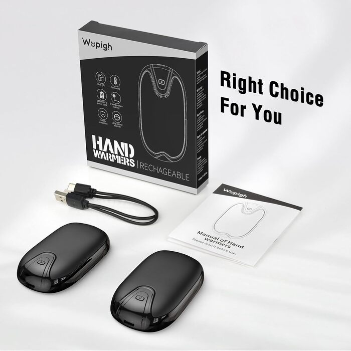 Електричні грілки для рук, набір 2 шт., перезаряджаються, портативні, 3 режими нагріву, ідеальний подарунок для спорту, гольфу, кемпінгу, чорний