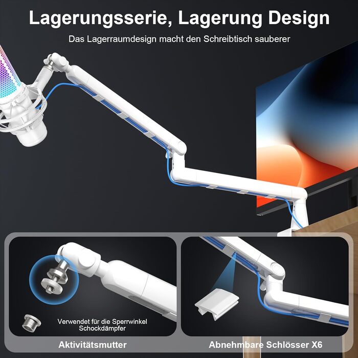 Стійка для мікрофона Aokeo AK-55 для столу, біла - для Yeti, Snowball, HyperX, Elgato