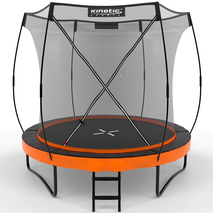 Батут KINETIC SPORTS 'Ultimate Pro' Ø 244 см для дітей: вуличний батут з драбиною, захисною сіткою, гарний помаранчевий колір, до 160 кг