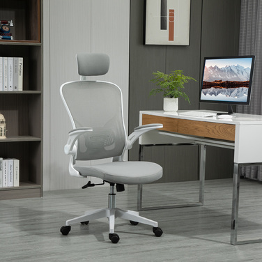 Ергономічний стілець Vinsetto Office Chair з підголівником і функцією гойдалки, регулюється по висоті в сірому кольорі, 65 x 64 x 114-122 см