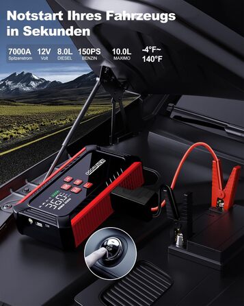 Powerbank для автомобіля з компресором 150 PSI, 7000A, 12V, 8L/10L (бензин/дизель), LED-ліхтарик