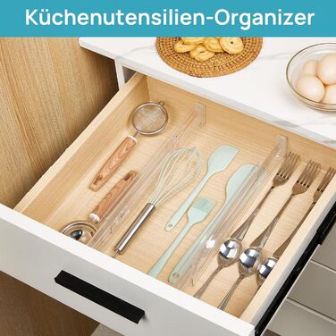 Організатори для шухляд Vtopmart 8 шт., регульовані роздільники, прозорі (25.6-41.6 см)