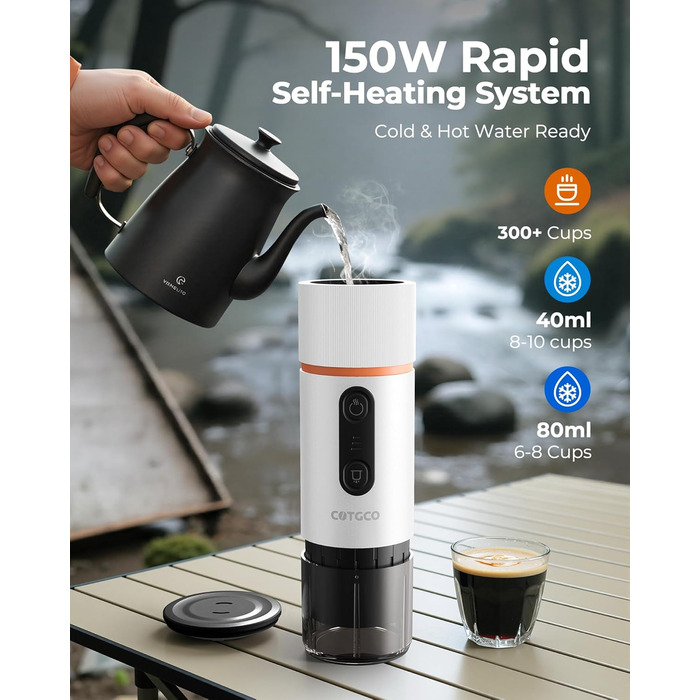 Портативна кавомашина для еспресо COTGCO 20 bar з акумулятором 13500mAh | Сумісна з Nespresso капсулами | Для кемпінгу, авто, офісу