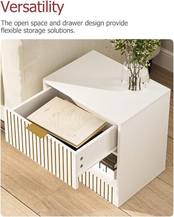 Нічний столик з ящиком, дерев'яний, білий. Сучасний приліжний столик для спальні, вітальні, офісу. 39x39x28 см