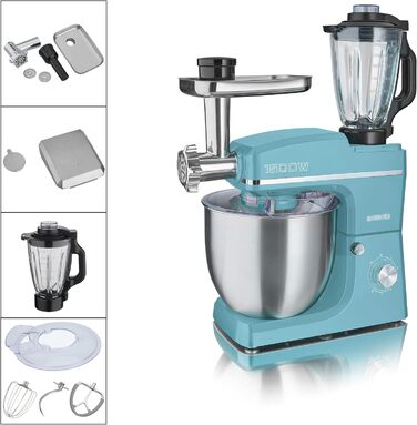Кухонний комбайн HEINRICHS 3-в-1: міксер, м'ясорубка, кухонний прилад 1500W, 6 швидкостей, 1.5л чаша, 10л нержавіюча сталь (ТуркІз)