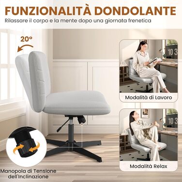 Офісне крісло Yaheetech з роликами, регульоване по висоті, з широким сидінням та середньою спинкою, для офісу та спальні (Світло-сірий)