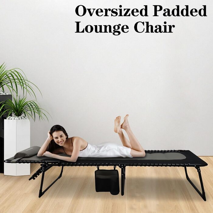 Велике розкладне шезлонге для саду: Outdoor, XXL, 5 положень спинки, до 150 кг, з подушкою та кишенею, 200x68 см, сірий