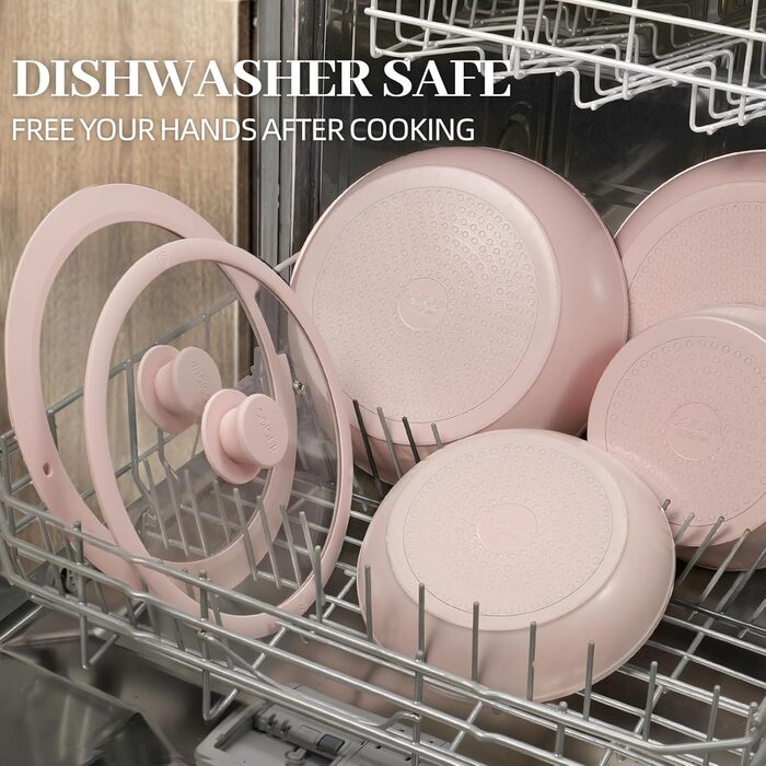 Набір каструль та сковорідок 23 частини з антипригарним покриттям. Керамічний набір посуду з знімними ручками, сумісний з усіма типами плит та духовкою. Без PFAS, PTFE, PFOA. Кремово-білий колір.