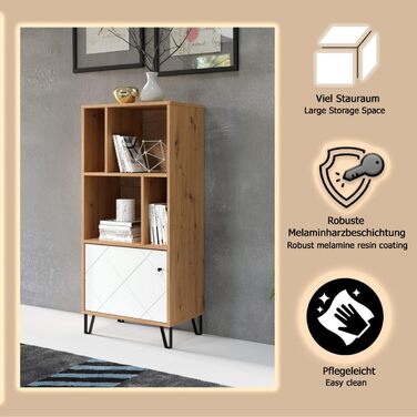 Trendteam Smart Living комод-тумба Trendteam Smart Living - комод-тумба з 2 дверцятами та 4 відділеннями, Artisan Eiche/Weiß, 63 x 136 x 40 см, з металевими ніжками