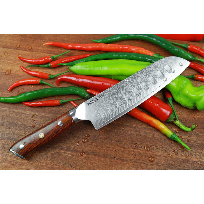 SCHNEIDWERK Santoku ніж з дамаської сталі, кухонний ніж 17.6 см, 67 шарів нержавіючої сталі, кухонний ніж з дамаської сталі, дуже гострий, DI-серія