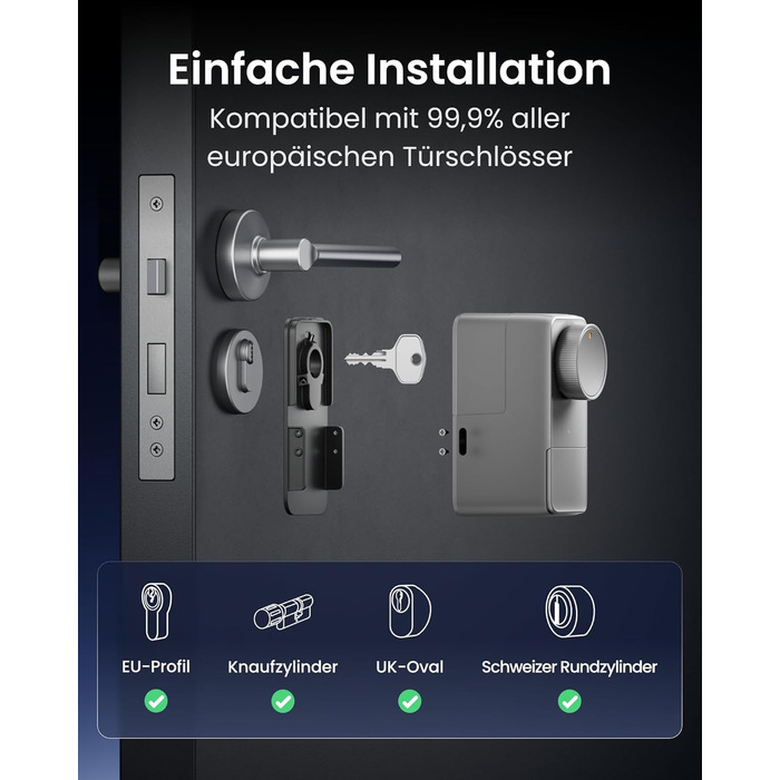 SwitchBot Smart Lock Pro Matter Silver: Розумний замок з акумулятором, підтримка Matter, WiFi, Apple Home, Alexa, Google Home, IFTTT