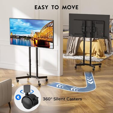 Мобільна підставка для телевізора BONTEC 32-70 дюймів, чорна, з колесами, регульована висота, VESA 400x400, до 50 кг, з кабельним каналом