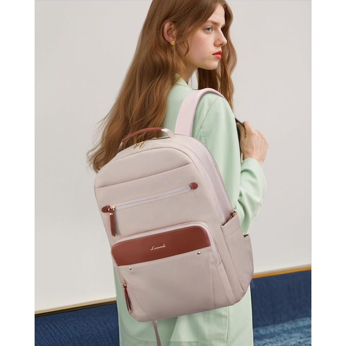 LOVEVOOK Рюкзак для ноутбука, водонепроникний, для роботи, школи, подорожей (15,6 дюймів, абрикосовий+коричневий)