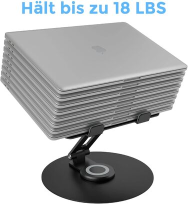 Підставка для ноутбука з поворотним основанням на 360°, регульована по висоті, ергономічна, з вентиляцією, складана, стабільна, з алюмінію для столу (чорна)