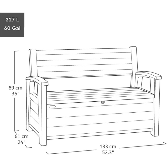Стілець-лавка Keter Eden для балкона та саду, з інтегрованою коробкою для зберігання (265 л), 140x60x84 см, вологостійкий, з імітацією дерева (палісандр)