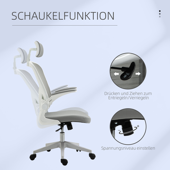 Ергономічний стілець Vinsetto Office Chair з підголівником і функцією гойдалки, регулюється по висоті в сірому кольорі, 65 x 64 x 114-122 см