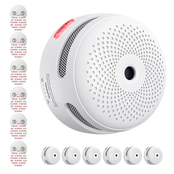 X-Sense Міні датчик диму з батареєю на 10 років та магнітним кріпленням, фотоелектричний, з кнопкою тестування/вимикання, XS01, 6 шт.