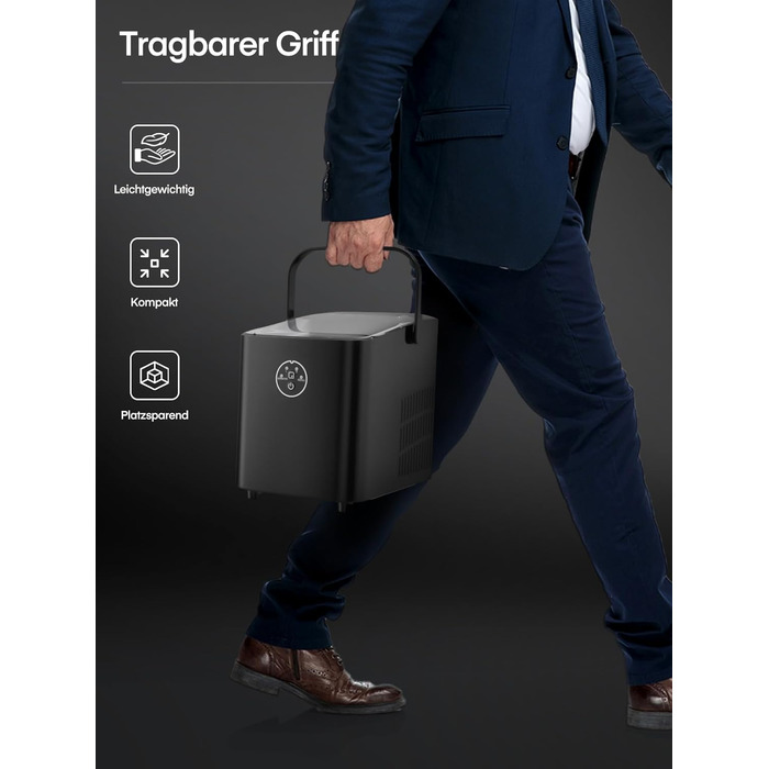 Льодогенератор Fohere 14 кг/24 год, швидке виробництво льоду (5 хв), 2 розміри кулеподібного льоду, самоочищення, з ручкою, лопаткою та кошиком для вечірок, офісу, кемпінгу - Чорний