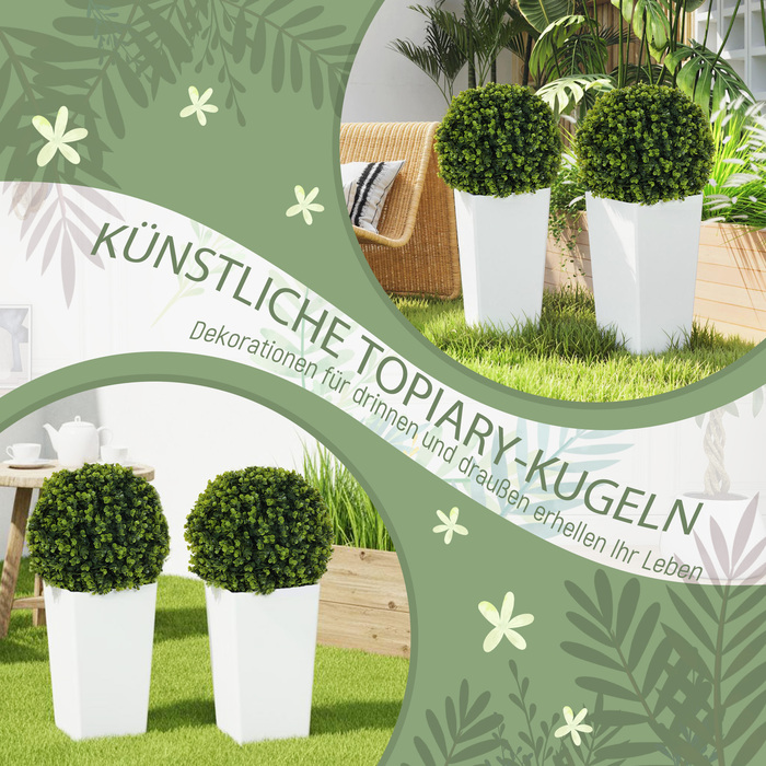 Набір з 2 штучних евкаліптових куль 65 см, штучна рослина з захистом від УФ-випромінювання, 330 листків у горщику, зелений