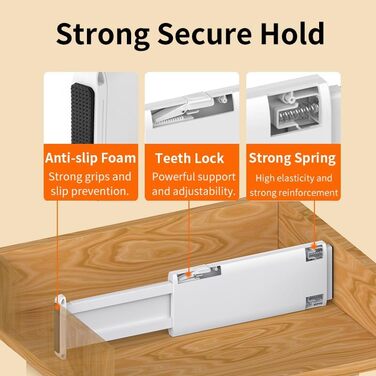 Органайзери для шухляд MOFELON, 8 шт., регульовані (33-58.5 см, 6.4 см H), для шафи, кухні, комода, спальні, ванної кімнати - білий