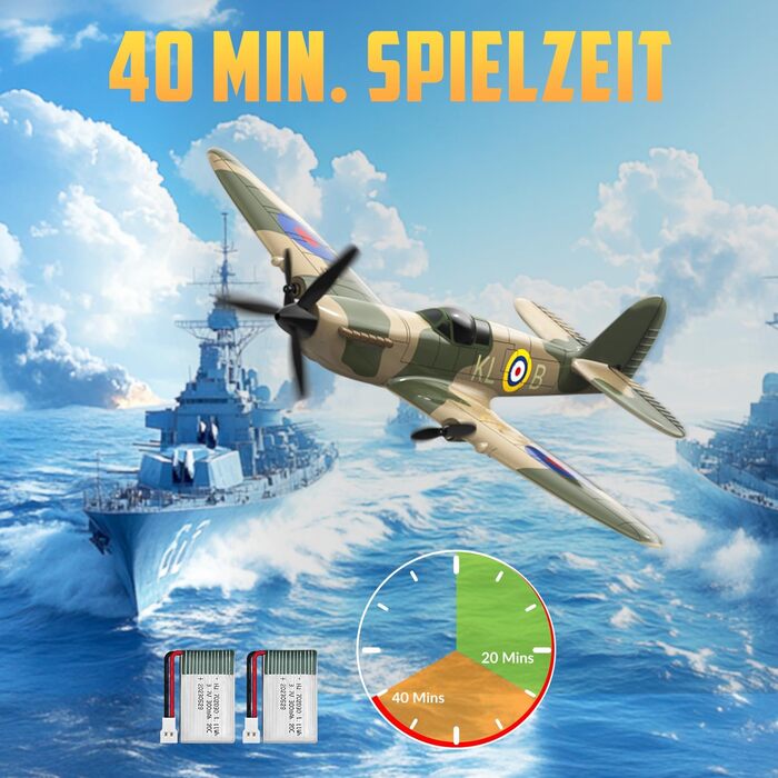 RC літак Hawk's Work Spitfire 2.4GHz - радіокерований винищувач для дітей та початківців, готовий до польоту, 6-осьовий гіростабілізатор